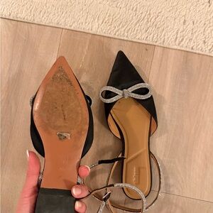 Elegant Black Women's Shoes with Rhinestone Bow